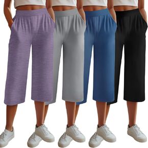 Neer 4 Pack Women's Capri Pants ، Lounge Wide Leg Yoga Spectpants فضفاض