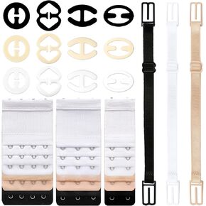 24 Pieces Bra Strap Clips for Back Adjustable Anti-Slip Bra Strap Buckles Elastic Bra Extender 2 Hook, 3 Hook, 4 Hook Lingerie Extension Bra Accessories