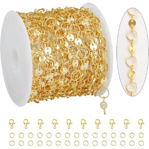Kyunhoo 16.4 قدم 18K سلاسل ذهبية Bulk Hollow Leaf Link Cable على سلسلة مجوهرات مطلية بالذهب
