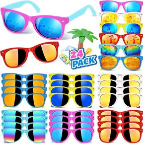 24 Pack Kids Sunglasses Bulk Party Party Favors for Kids 4-8-12 80s style neon sunglasse with UV400 Goodie Bag Stuffers Pool Form