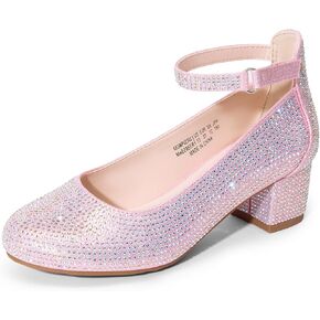 DREAM PAIRS Girls Dress Shoes Chunky High Heels Ankle Strap Party Wedding Princess Pump for Little Big Kid
