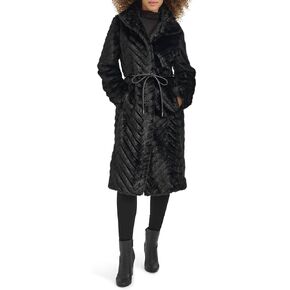 Kenneth Cole Women's Belted Grooved Texture Stand Collar Coat