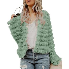 Inorin Womens Fall Open Front Cardigan Faux Fur Coat Vintage Parka Shaggy Jacket Warm Coat Tops