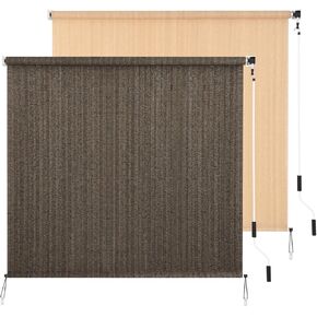 Outdoor Roller Shade 8' W x 6' H Cordless Patio Shades Roll Up Outdoors Blinds with UV Protection, Exterior Roller Shades Cloth for Porch Pergola, Mocha
