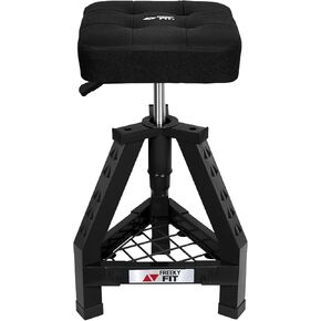 Adjustable Shop Stool,Garage Mechanic Stool Chair,Work Seat for Workshop, Adjustable Height, 360° Swivel Padded Square Seat,Tool Storage, 350 LBS Capacity, Heavy Duty, Black