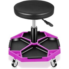 Auto Dynasty Mechanic Stool, Adjustable Rolling Pneumatic Creeper Garage Shop Seat with Tool Tray, 300 LBS Roller Seat for Workshop Auto Repair, Adjustable Height 15.7" to 21", Black/Red