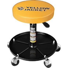 YELLOW JACKET Rolling Mechanics Seat, 250 LBS Capacity Heavy-Duty Pneumatic Adjustable Garage Stool with Tool Tray