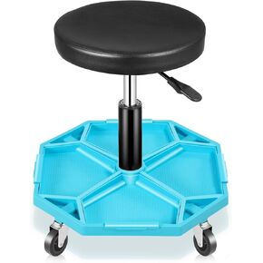 Auto Dynasty Mechanic Stool, Adjustable Rolling Pneumatic Creeper Garage Shop Seat with Tool Tray, 300 LBS Roller Seat for Workshop Auto Repair, Adjustable Height 15.7" to 21", Black/Red in Kuwait