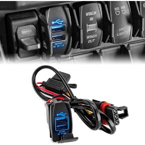 Weisen Plug & Play Dual USB 4.2A شاحن ، نمط مفتاح الروك 18 AWG 12V/24V شحن سريع مع موصل قابس شريط الطاقة المتوافق مع Polaris RZR Ranger General BUS BAR