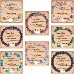 8Pcs Cross Beaded Bracelet for Women Christian Gifts Religious Cross Bracelet 8mm Natural Stone Bracelet Christian Jewelry Faith Gift