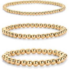PAVOI 14K GOLD PLACED BEDEDED PACK للنساء | الفولاذ المقاوم للصدأ 3 قطع سوار سوار تمتد | كرة مقاومة للماء