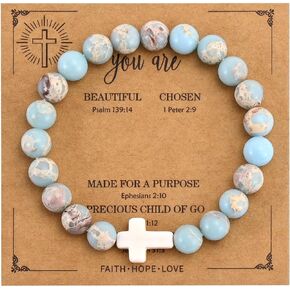 VIBILIA Beaded Bracelets for Women, Inspirational Cross Bracelet for Women, Natural Gemstone Jesus Bracelet, Christian Gifts for Mom, Daughter, Wife, Sister, Friend Birthday Mother's Day