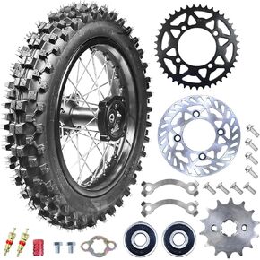 3.00-14 90/100-14 Dirt Bike Rear Rim Wheel Tire With 15mm Bearing for 125cc 140cc 150cc 160cc Kayo TT140 TTR125 RM80 RM85 KLX140R DB17 DB27 X-Motos Apollo RFZ DB-X18 SSR SR150 Baja Pit Bike