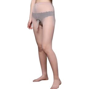 Men’s See Through Nude Tights Lingerie Pantyhose 10D Stockings with Sheath Seamless Hosiery Closed 1