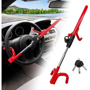 KAYCENTOP Steering Wheel Lock Anti Theft Device, Heavy-Duty Twin Hooks Car Lock Steering Wheel, Universal Wheel Locks for Cars, Trucks, SUVs, Vans, Red, 3 Keys