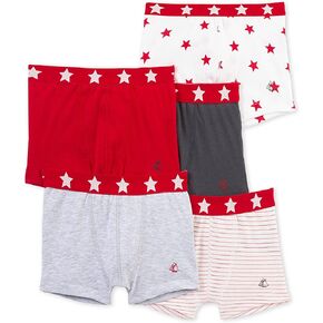 Petit Bateau Boys' 5 Pack Printed and Solid Boxers with Star Waistband