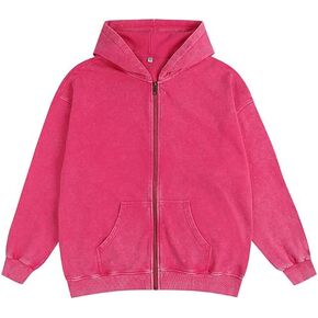 Men's Zip-Up Hoodies Solid Hip-Hop Y2K Oversize Wash Old Craft Basic Hoodies Heavyweight Casual Fit Sweatshirt