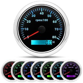 ARTILAURA Tachometer Boat Tacometro 85mm 3-3/8" 7 Color LED 8000 RPM Gauge for Car AUTO Marine Truck 9-32V (Black)