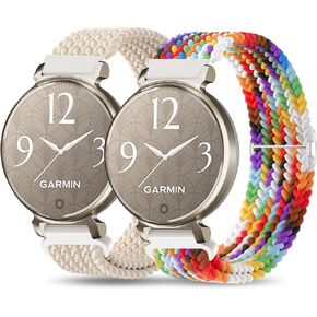 2 Pack Braid Nylon Bands Compatible with Garmin Lily 2, 14mm Stretchy Nylon Soft Loop Straps Quick Release Replacement Adjustable Wristband for Lily 2 Classic/Active Smart Watch Accessory for Women