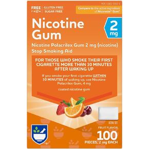 Rite Aid Nicotine Gum, 2mg, Fruit Flavor - 100 Pieces | Quit Smoking Aid | Nicotine Replacement Gum | Stop Smoking Aids That Work | Chewing Gum Packs to Help You Quit Smoking | Coated Nicotine Gum 2mg