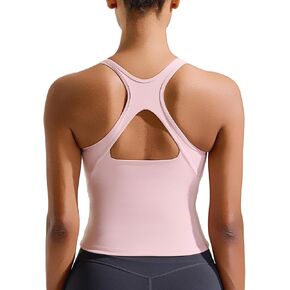 تشغيل صدرية رياضية للنساء ، Longline Racerback Crop Tank Top Compression Tops Yoga Tops مع منصات قابلة للإزالة