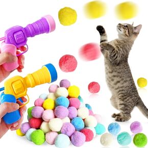 كرات لعبة Cat مع مجموعة قاذفات ، 2 قاذفات لعبة Cat و 100 Glitter Cat Pom Pom Balls ، Cat Fetch Toy Interactive Toy Balls for Kitty Gifts in Kuwait