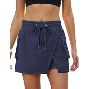 luvamia Tennis Skorts for Woman High Waisted Athletic Cargo Pull On Elastic Waist Stretchy Wrap Golf Skirts with Shorts