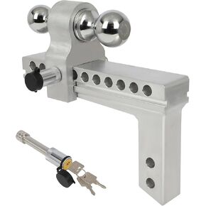 SCITOO 10" Adjustable Aluminum Trailer Hitch 2" Receiver Dual Ball Mount Drop/Rise Lock