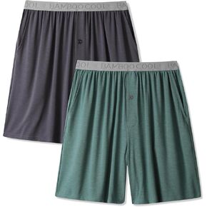 BAMBOO COOL Men's Pajama bottoms Soft Comfy Breathable Lightweight Lounge Sleepwear Pajamas Shorts with pockets 2 Pack