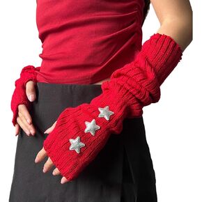 قفازات الجرونج الجمالية على ذراع الذراع - y2k crochet crochet متماسكة قفازات طويلة الأكمام