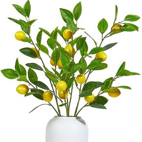 36 Inch Artificial Lemon Branches for Vases Greenery Stems with Faux Fruits Realistic Lifelike Fake Lemon Tree Branch for Home, Dining Table, Kitchen Decor