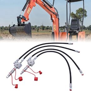 2Packs Three Way Diverter Valves Kit Compatible with 1-2 ton Chinese Mini Excavator w/Quick Connects and 31’’ Flexible Hoses Switch between Different Hydraulic Functions