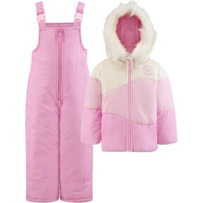 GIRLS ZIP-FRONT COLOR BLOCK JACKET AND OVERALL SNOW PANT