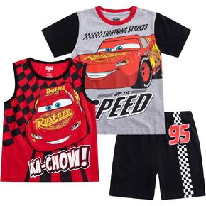 Disney Cars Lightning McQueen Boys Short Sleeve T-Shirt, Tank Top and Shorts 3 Piece Set for Toddlers to Big Kids