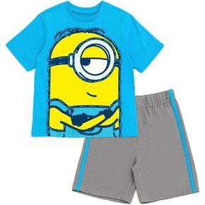 Minions T-Shirt and Mesh Shorts Outfit Set Toddler to Big Kid Sizes (2T - 10-12)