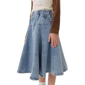 marc & janie Girls Loose Ruffle Long Denim Skirt Kids Cotton Soft A Line Half Jean Skirts 250135