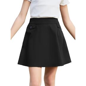 GORLYA Girls Modest Simple Casual Vintage Elastic Waist A-Line Short Skirt for 6-14Y Kids