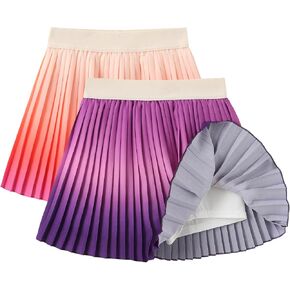 Girls' Gradient Print Skorts with Built-in Shorts | High Waisted Adjustable Skater Skirt for School & Play | Age 5-12 Years
