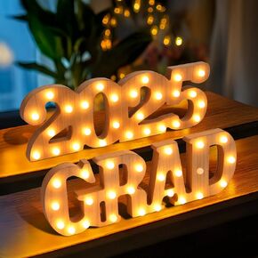 Graduation Decorations 2025, 2 LED Long Marquee Light Up Letters 'GRAD' and '2025', Graduation Party Decorations, Class of 2025 Ornaments Sign for Kindergarten Preschool High School College Wall Table Decor Party Supplies