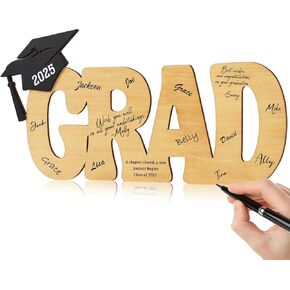 ديكورات التخرج من Dazonge 2025 ، علامة توقيع التخرج الخشبية ، لوحة توقيع Rustic Grad مع Cap Cap ، 2025 ديكورات حفل التخرج للمدرسة الثانوية ، الكلية