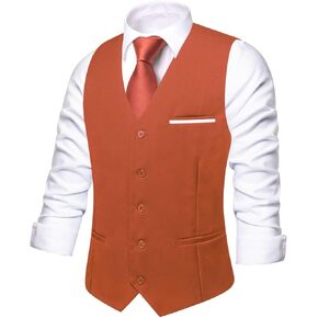 Hi-Tie Men's Formal Suit Vest Solid Fit Vest for Men 3 Pockets V Neck Waistcoat Business Wedding Casual