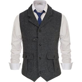 PJ Paul Jones Mens Western Herringbone Suit Vest Tweed Wool Blend Slim Fit Pheistcoat