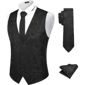 COOFANDY Men's Christmas Vest Tie Set 3PC Paisley Jacquard Waistcoat and Necktie Pocket Square for Holiday Party Wedding
