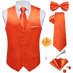 DiBanGu Mens Satin Suit Vest and Tie Set 8PCS Solid Waistcoat and Bowtie with Lapel Pin for Tuxedo Dress Vest Wedding Formal