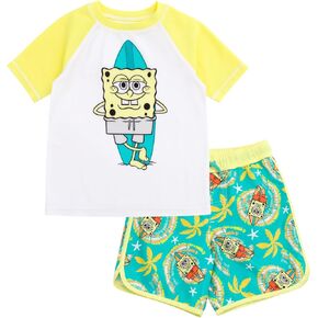 Spongebob Squarepants Surfboard UPF 50+ حارس الطفح الجلدي وسباحة جذوع السباحة وضعت طفل صغير لأحجام كبيرة (5-14-16)