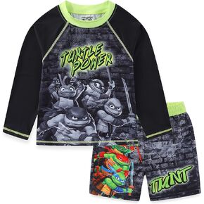 Nickelodeon Teenage Mutant Ninja Turtles Boys UPF 50+ Rash Guard and Swim Trunks for Big Kids