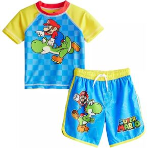 Super Mario Toddler Boys 'Rash Rash and Swim Trunks ، Blue (4T)
