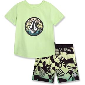 Volcom Baby Boys Swim Set - 2 Piece Short Sleeve Swim Shirt Graphic Tees & Board Shorts, Infant Toddler Little Boys Swimsuit