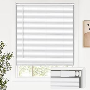 LazBlinds No Tools No Drill Cordless 1" Aluminum Mini Blinds, 100% Privacy S-Curve Blinds for Windows, Room Darkening Horizontal Window Blinds and Shades for Home, 20" W x 36" H, White