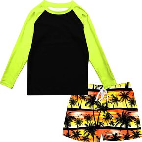 Boys Long Sleeve Rash Guard Swimsuit Kids 2-Pieces Bathing Suits Set